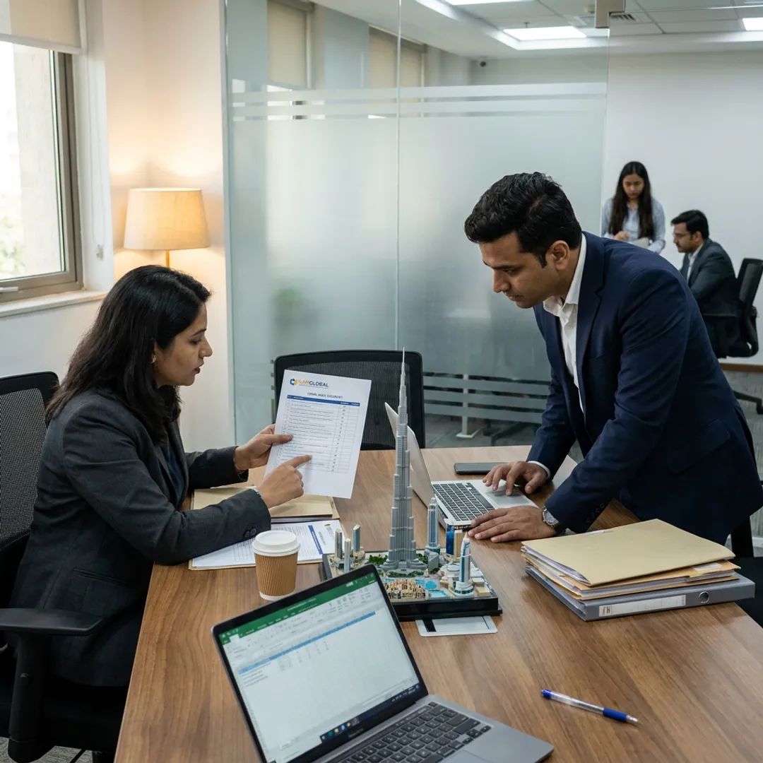 Consultants reviewing Dubai business setup documents