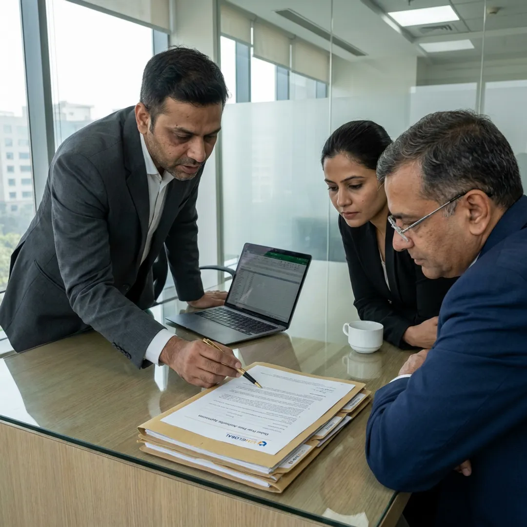 Advisor reviewing free zone setup documents