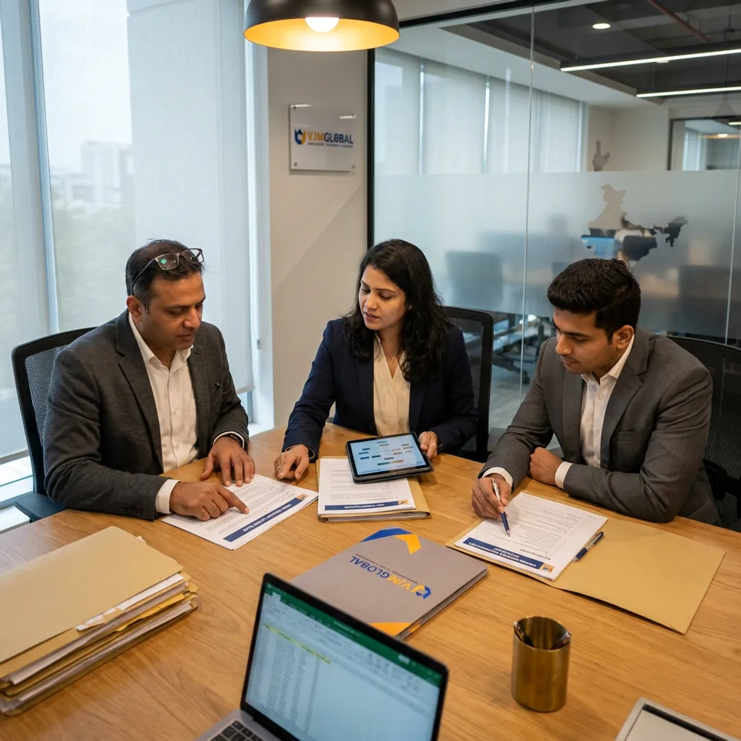 Business consultants reviewing company setup documents