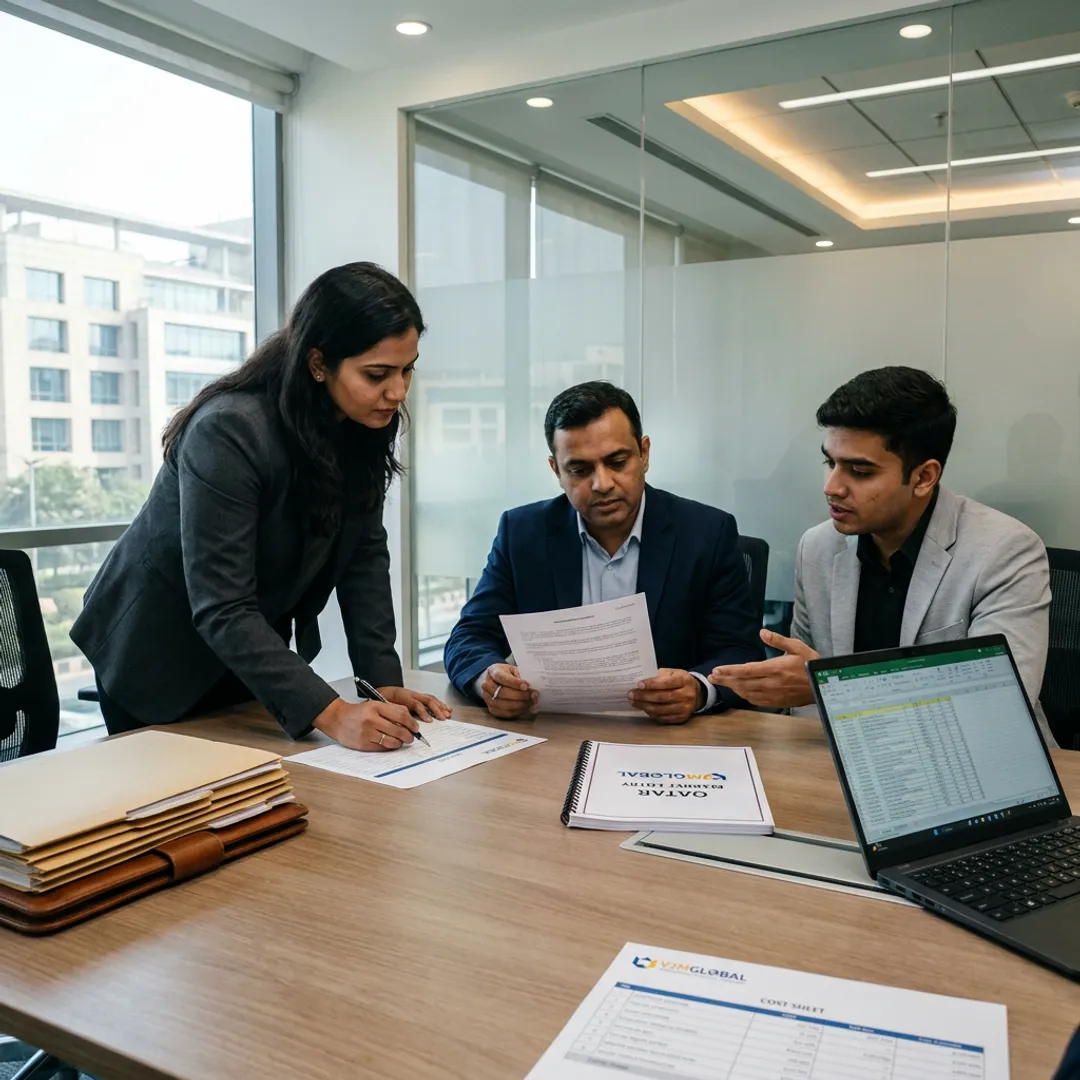 Advisors reviewing company setup cost documents