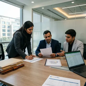 Advisors reviewing company setup cost documents