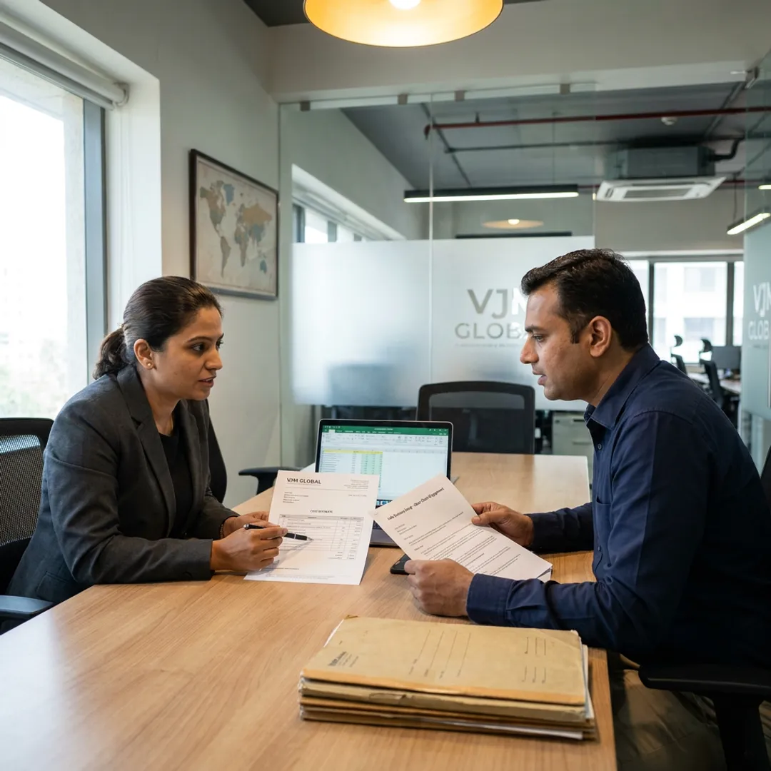 Business advisors discussing company setup costs in Qatar