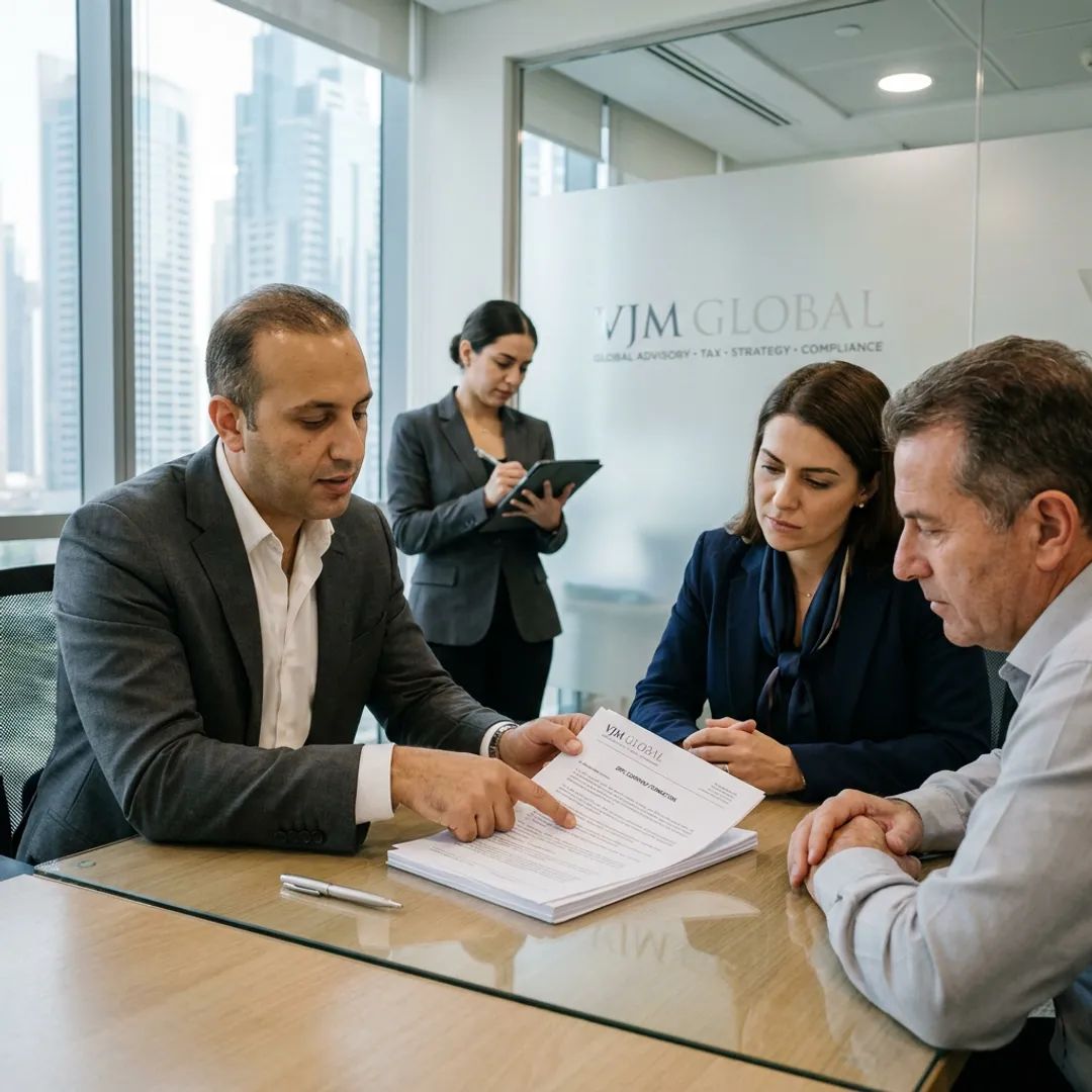 Business advisors reviewing DIFC setup documents