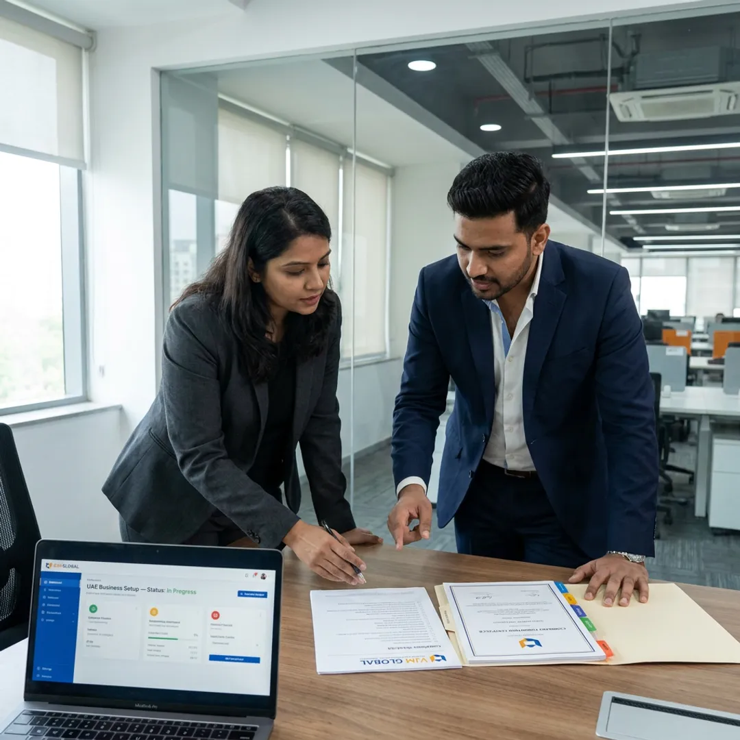 Business advisors reviewing company formation documents