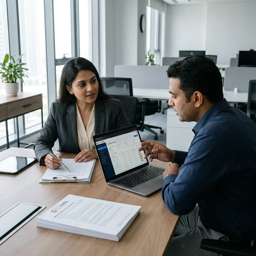 Business advisors reviewing company formation documents