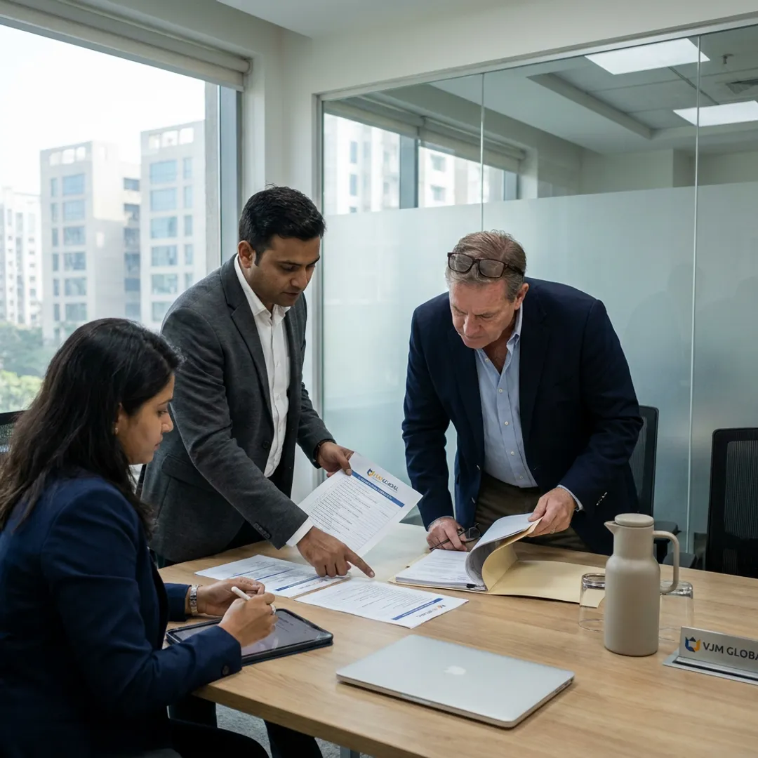 Consultants reviewing Dubai company formation paperwork