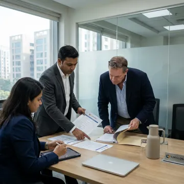 Consultants reviewing Dubai company formation paperwork