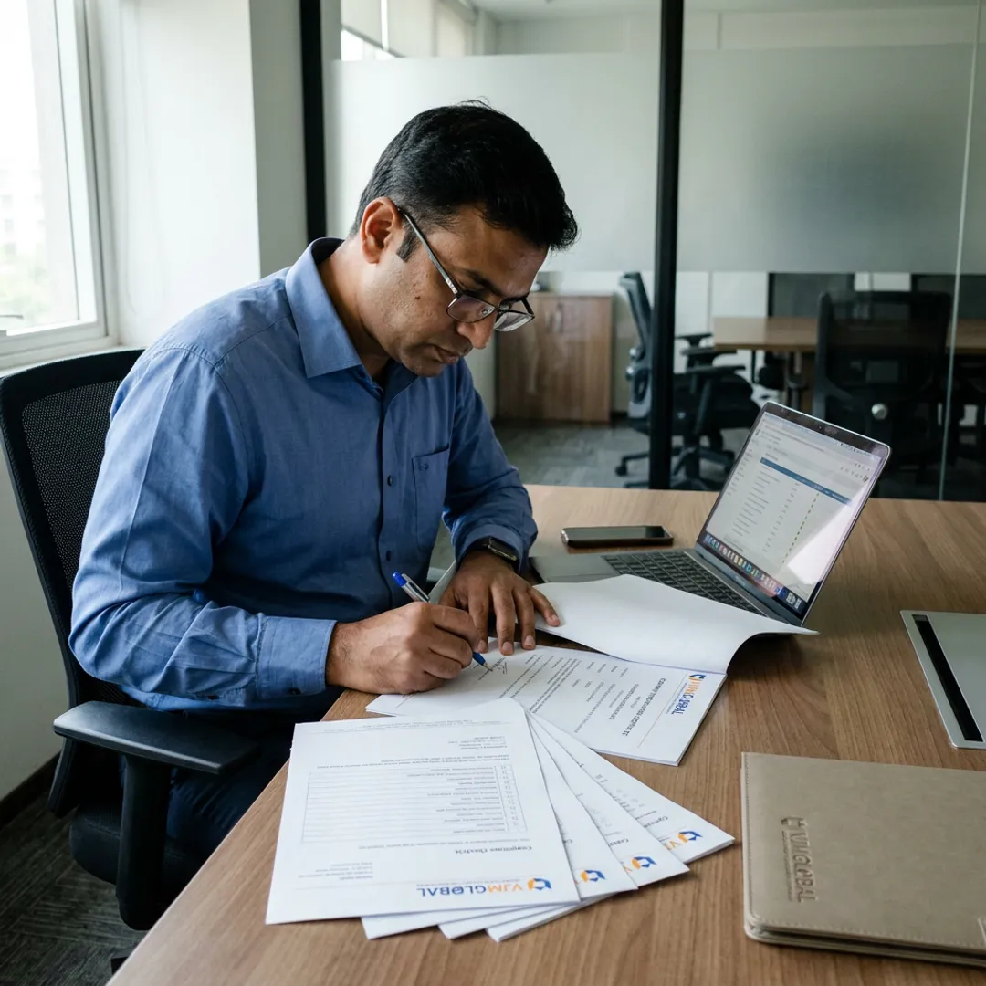Compliance advisor reviewing business documents