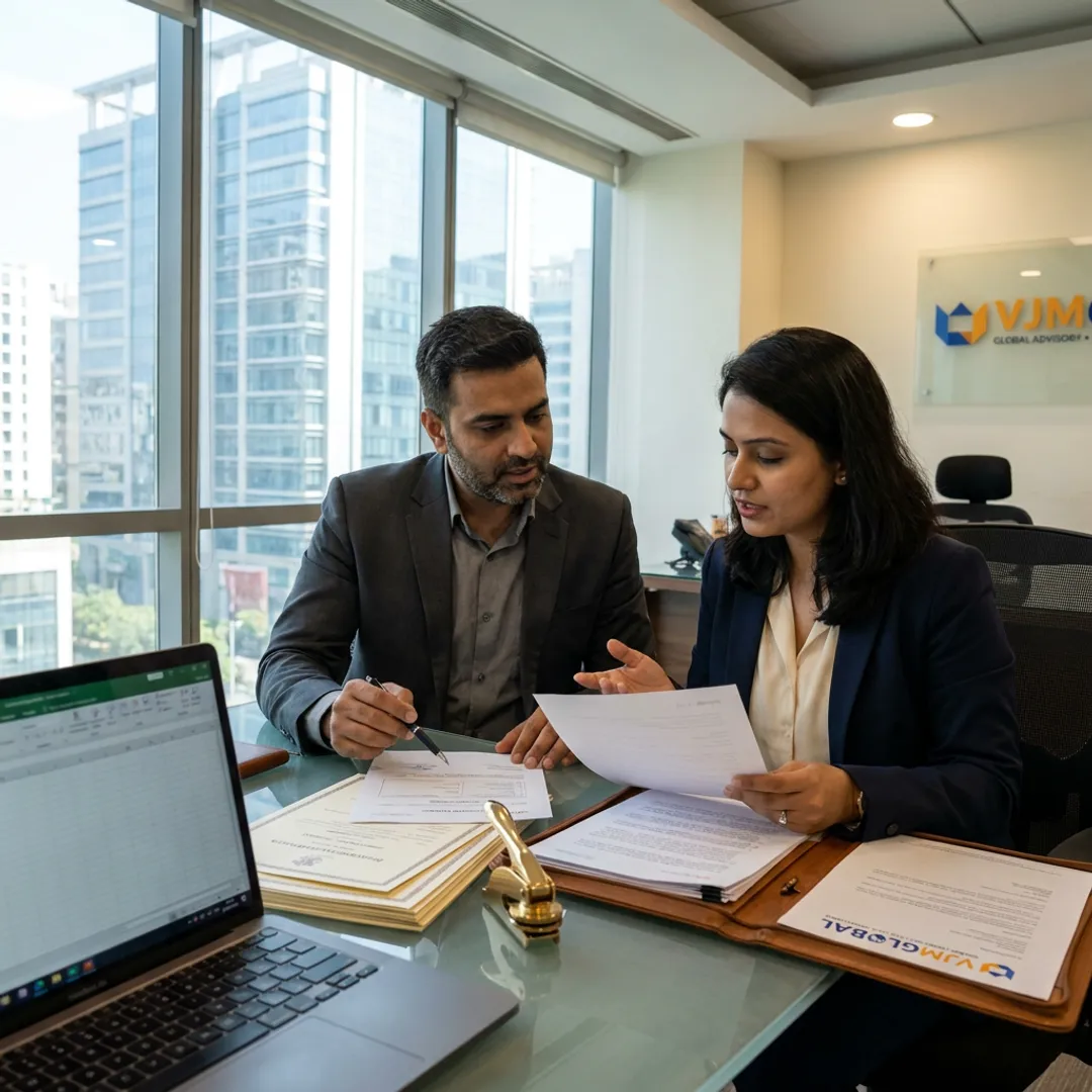 Consultants reviewing Saudi company registration documents