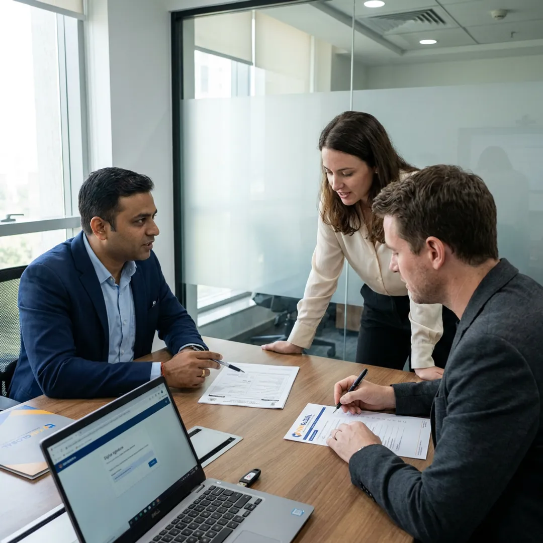 Advisor reviewing company registration documents