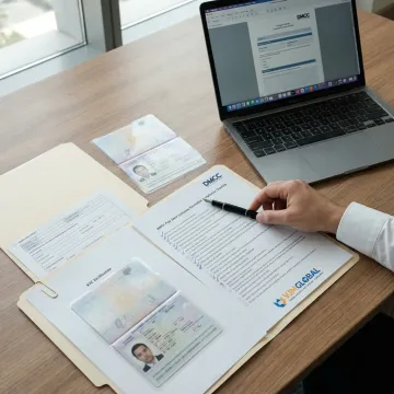 DMCC business setup documents on a desk