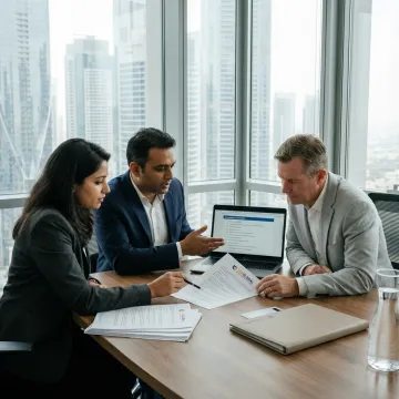 Dubai business district with company formation documents