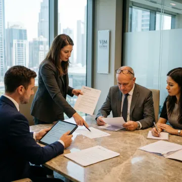 Consultants reviewing DIFC company setup documents