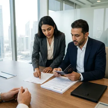 Consultants reviewing company formation paperwork