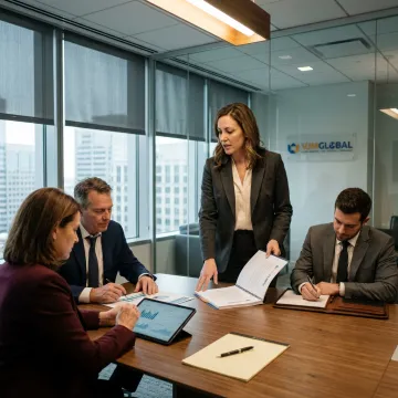 US executives reviewing European company formation documents