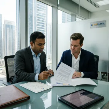 Advisor reviewing Dubai company setup documents