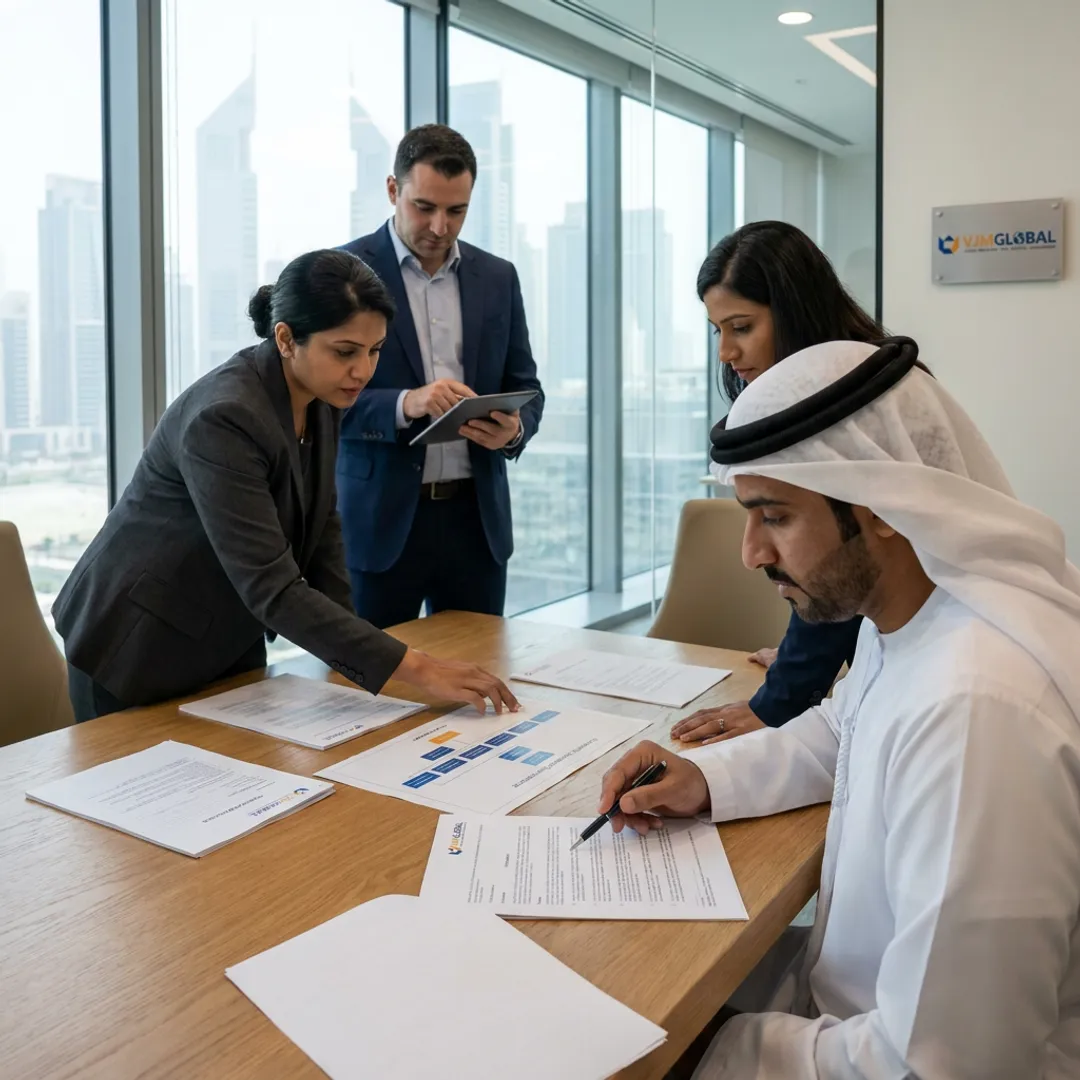 Advisers reviewing offshore company formation documents in Dubai
