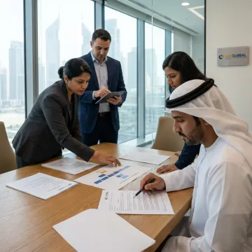 Advisers reviewing offshore company formation documents in Dubai