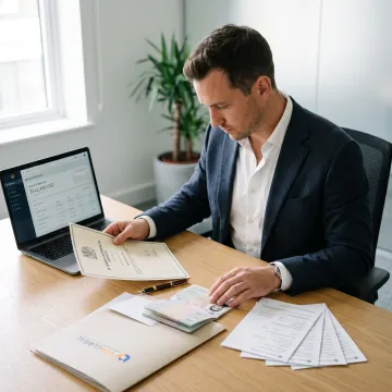 Founder reviewing UK company and US banking documents