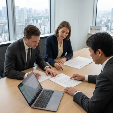 US business leaders reviewing Japan company registration documents