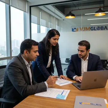 Business advisors reviewing a cross-border setup plan