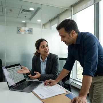 Consultant guiding a client through business registration paperwork