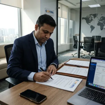 Entrepreneur reviewing business formation documents for a new Arkansas company