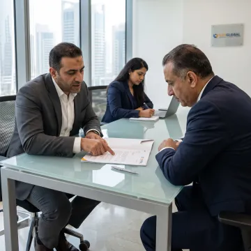 Business professionals reviewing Qatar Free Zone setup documents