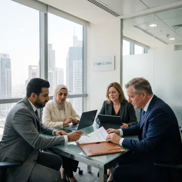 Business consultants discussing UAE company setup
