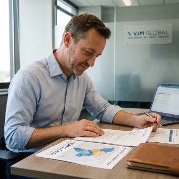 Entrepreneur reviewing Moldova business setup documents