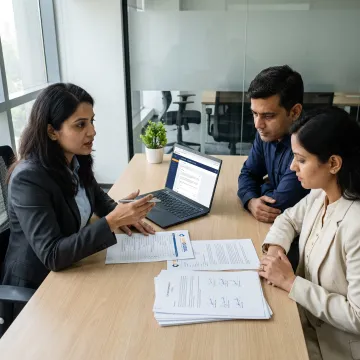 Business professionals reviewing LLP registration documents
