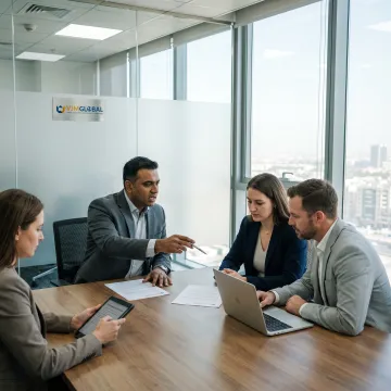 Business professionals reviewing Sharjah company registration documents