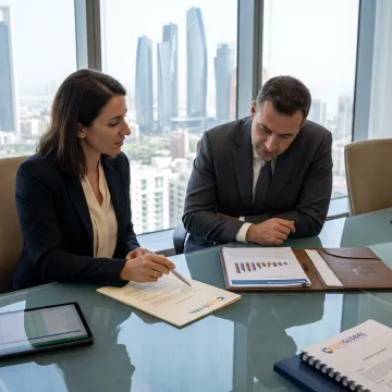 US business leaders reviewing UAE free zone setup documents