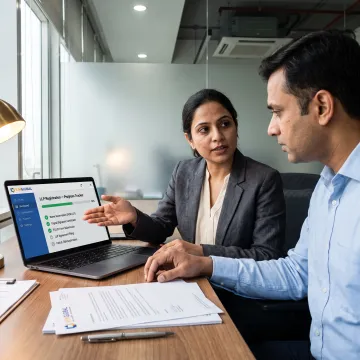 Consultant guiding entrepreneur through LLP registration