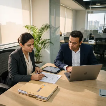 Business consultants reviewing LLP registration documents