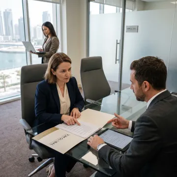 Business professionals reviewing UAE offshore company documents