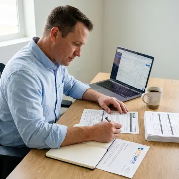 Entrepreneur reviewing business setup documents in Layton