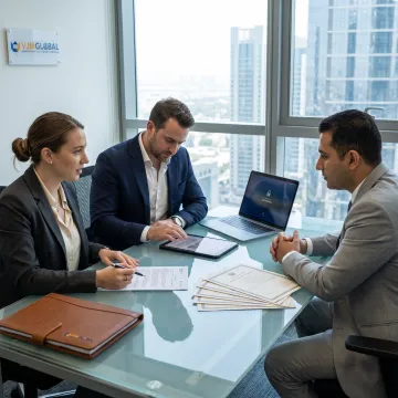 Business professionals reviewing UAE offshore company incorporation documents