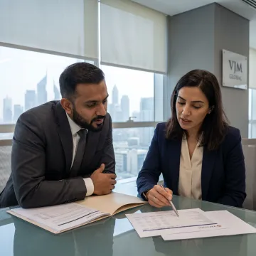 US business owner reviewing Dubai bank account documents