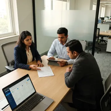Business professionals reviewing company registration documents in India