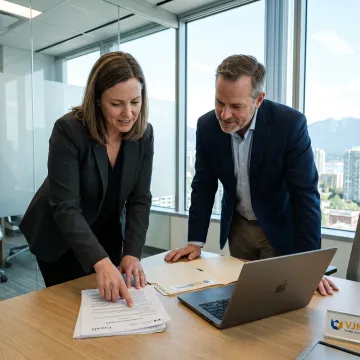 Business owners reviewing British Columbia registration documents