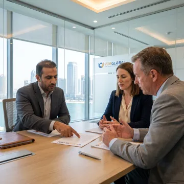 Business professionals reviewing RAK company formation documents