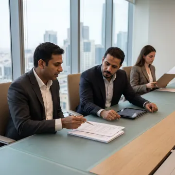 Business professionals reviewing Saudi company formation documents