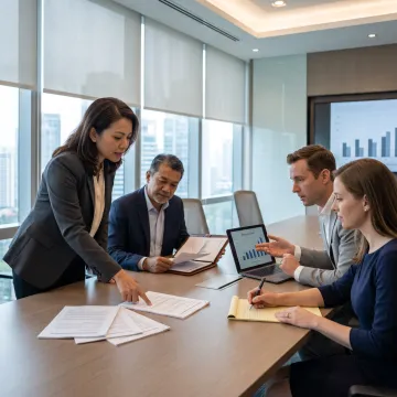 Business professionals reviewing US corporate documents