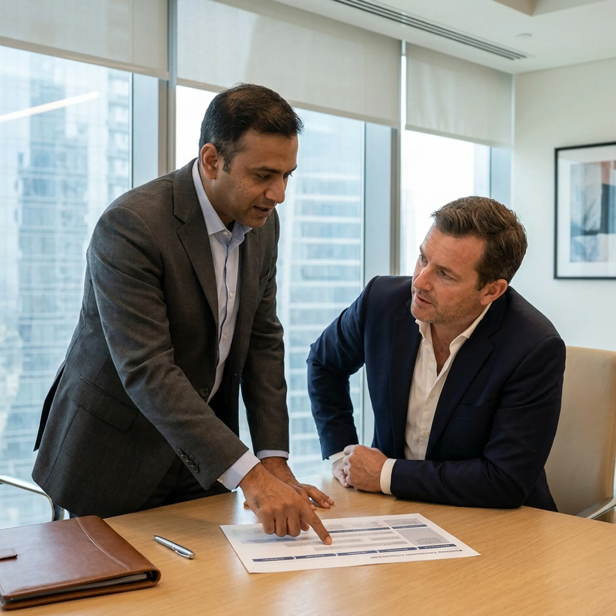 Professional consultant reviewing business registration documents in Abu Dhabi