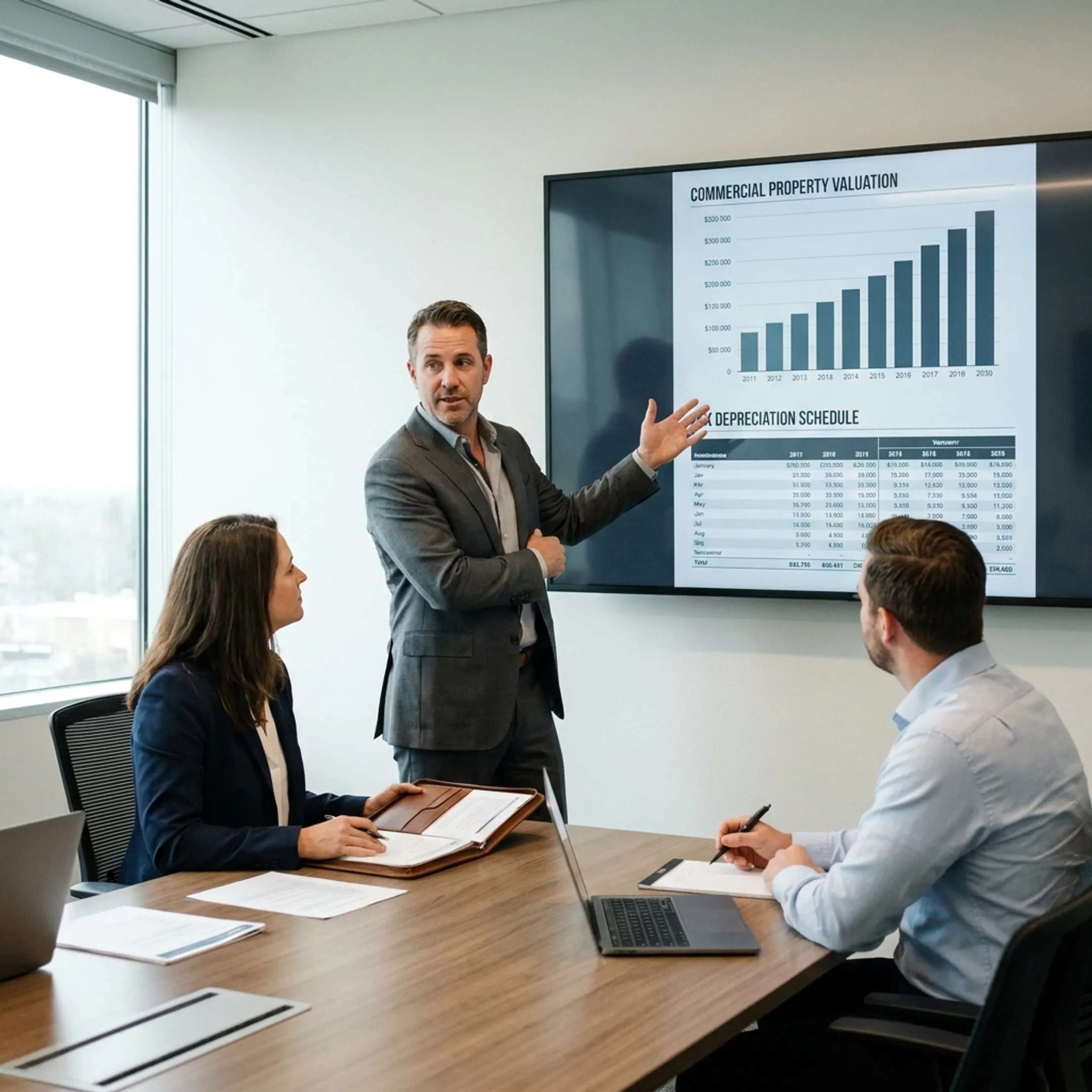 Real estate tax advisor presenting property tax planning charts