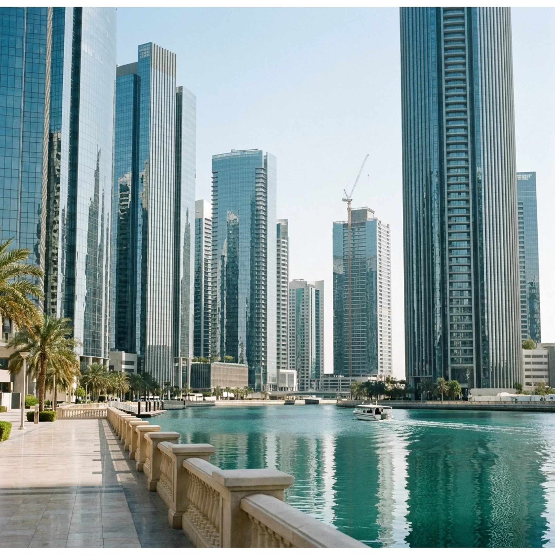 Abu Dhabi modern commercial skyline and corporate headquarters