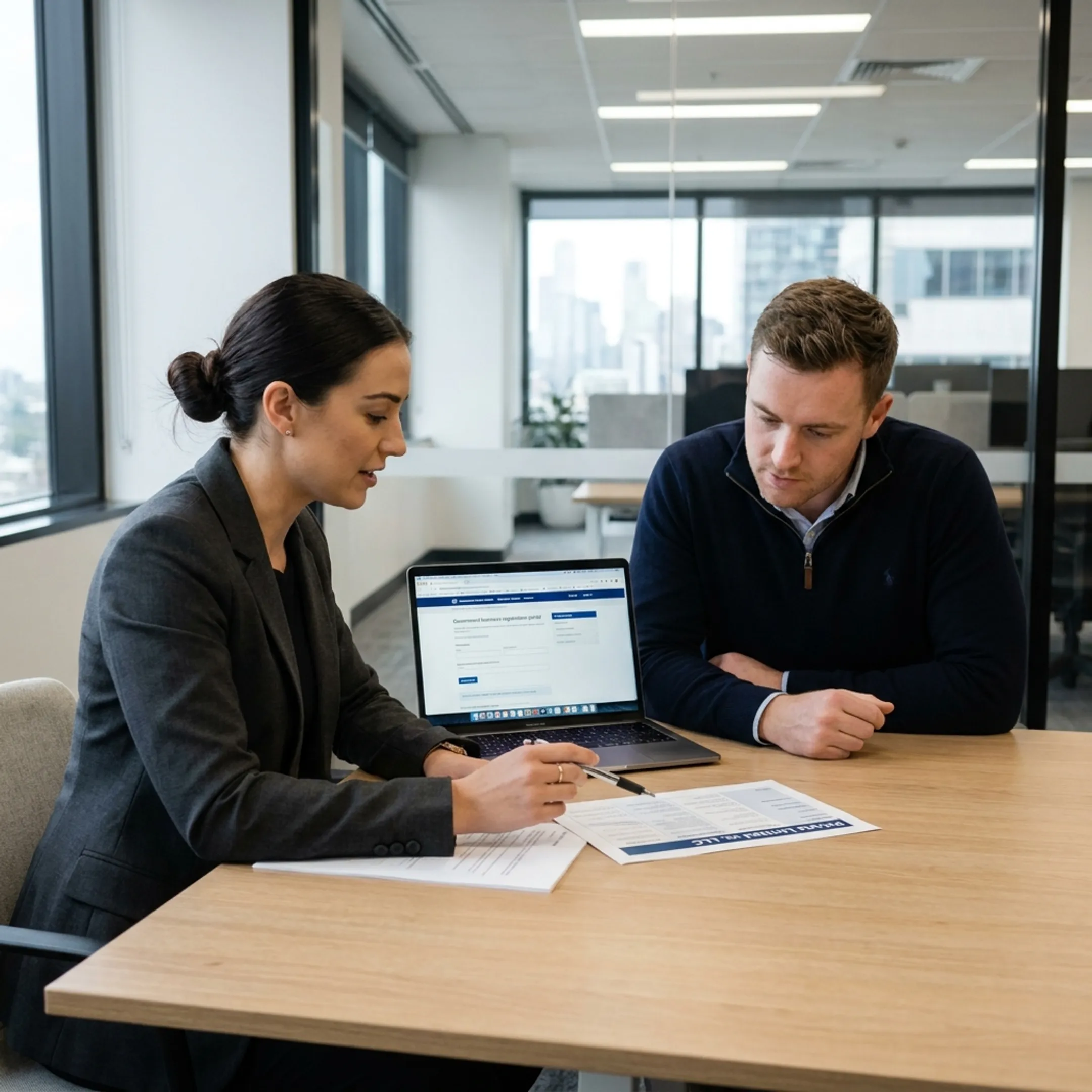 Advisor explaining international LLC formation options to a UK business owner