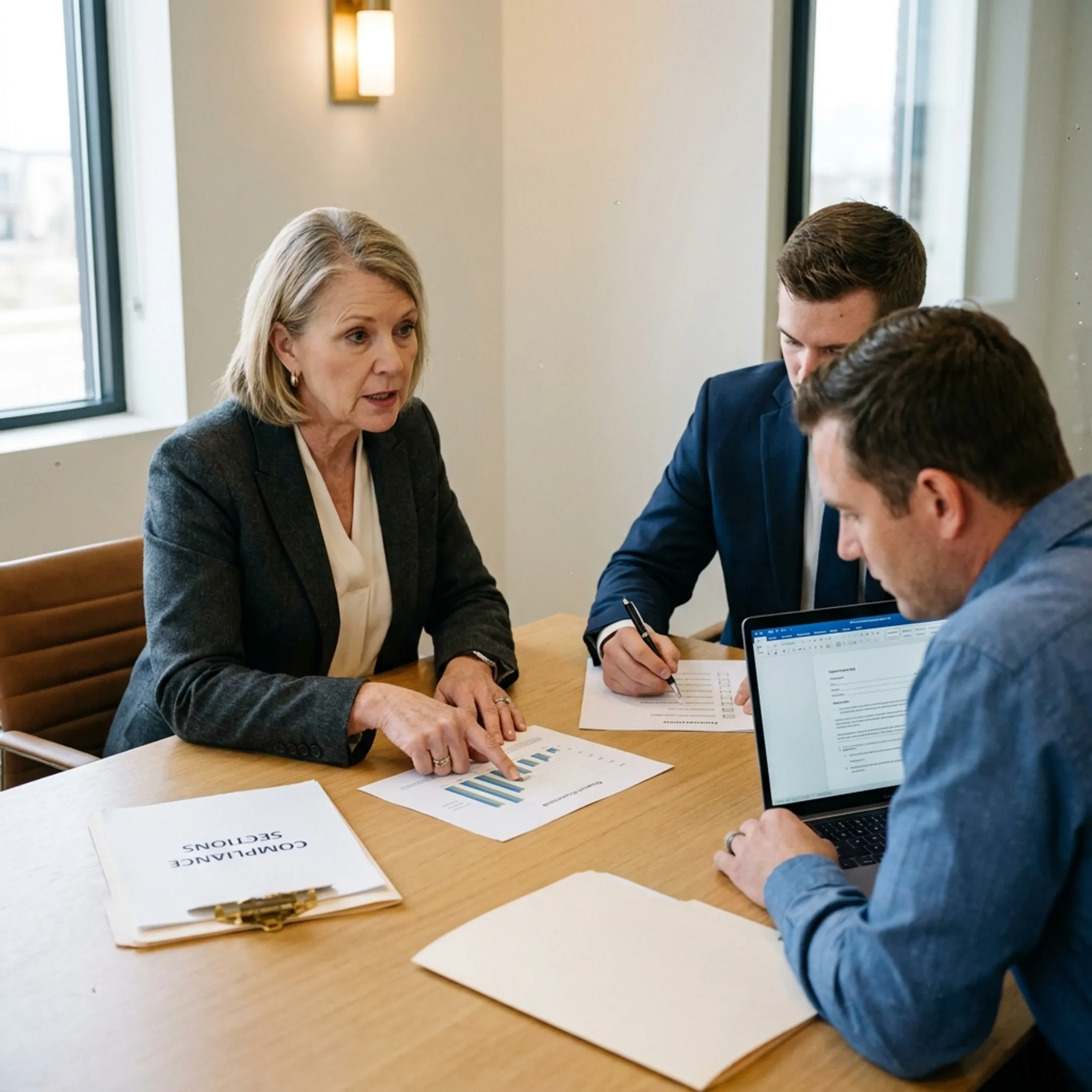 Consultants reviewing Utah business formation documents with a new business owner