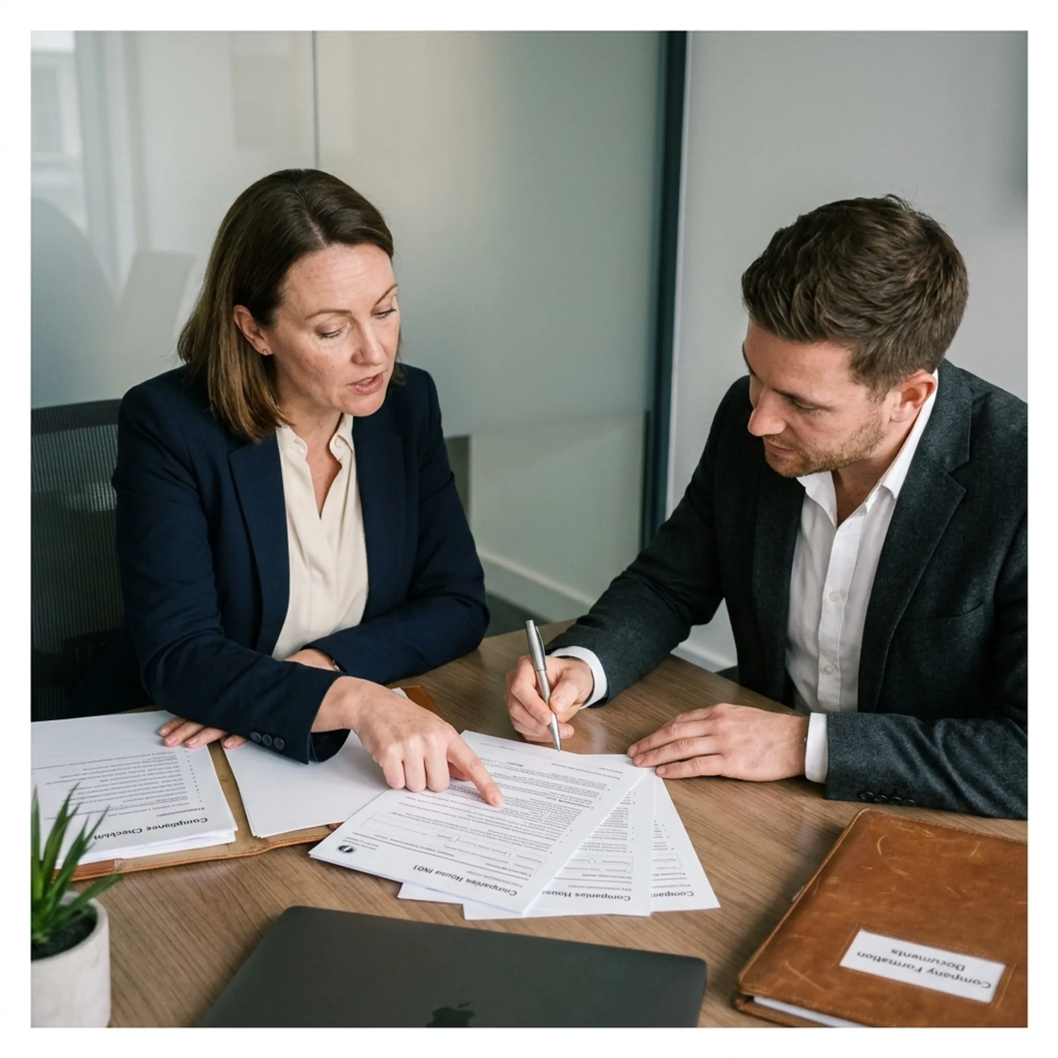 Advisor guiding client through UK company registration process